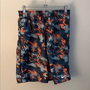Nike Kids Blue and Orange Patterned Swim Trunks